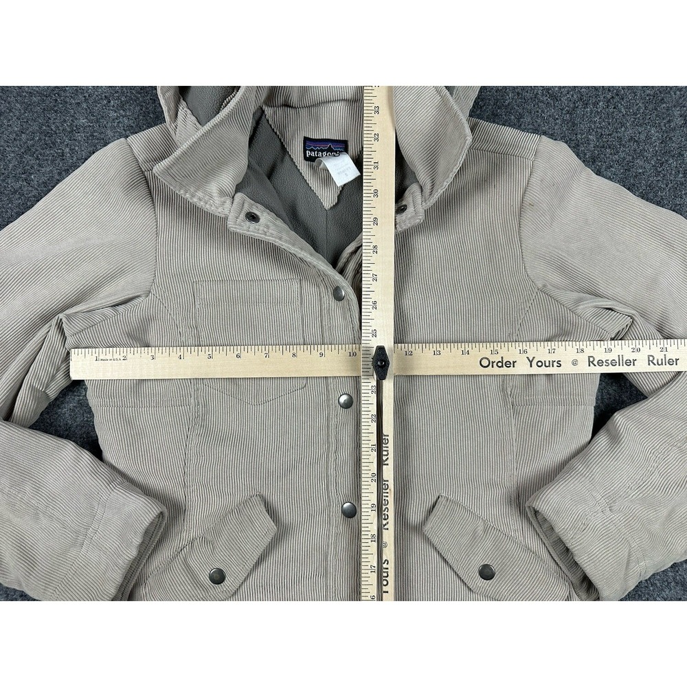 Vtg Patagonia Corduroy Lined Jacket Small Removable Hoodie Beige Grey Snap Down - Picture 5 of 10